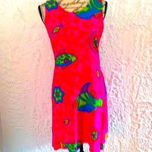 🏝Bright Pink Tie Dye Tropical Fish Print Beach Dress
